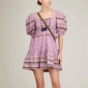 SEA Perry Border Puff Sleeve Dress in Lilac